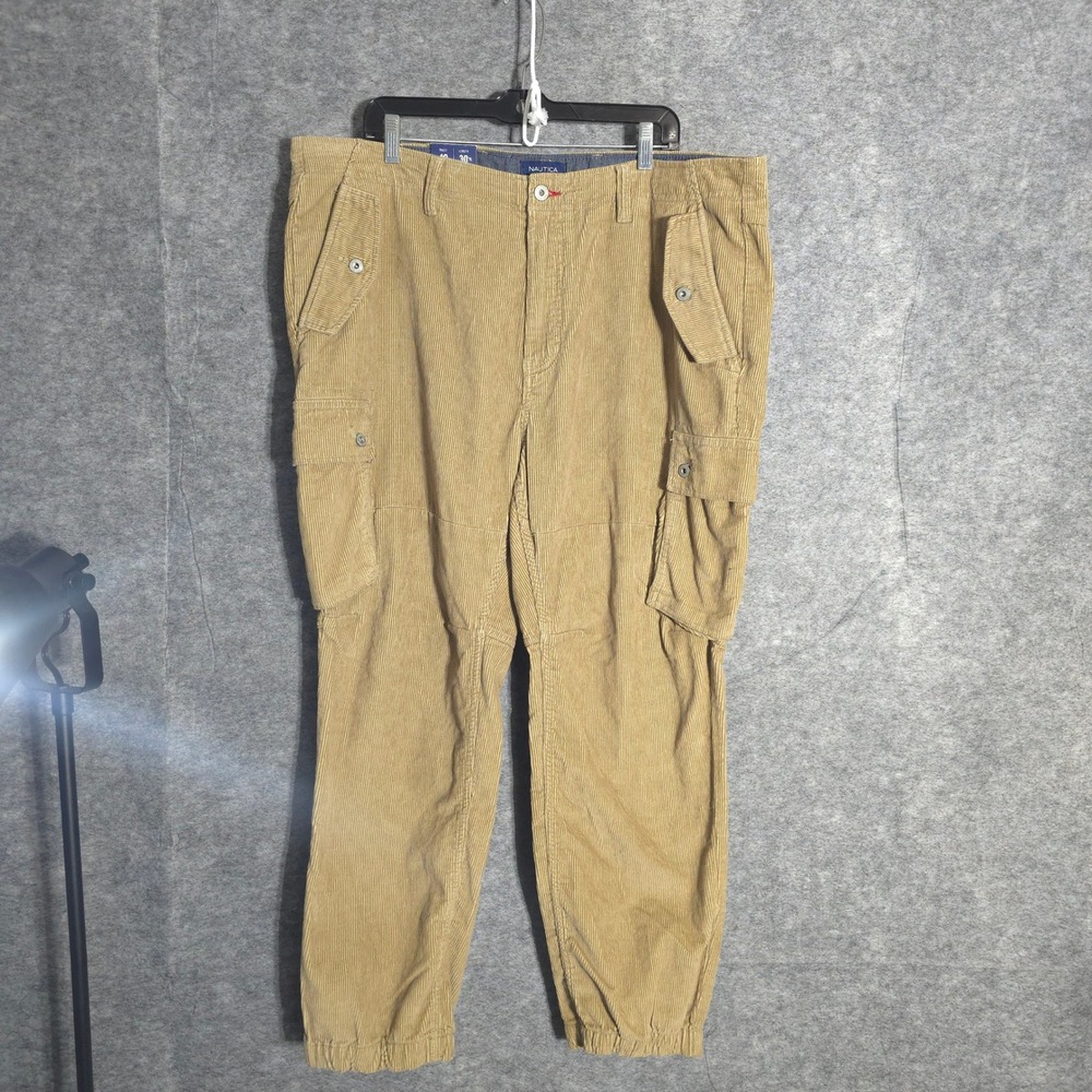 Nautica Corduroy Cargo Pants Mens 40x30 Tan Jogger Utility Multi Pocket W41 L28